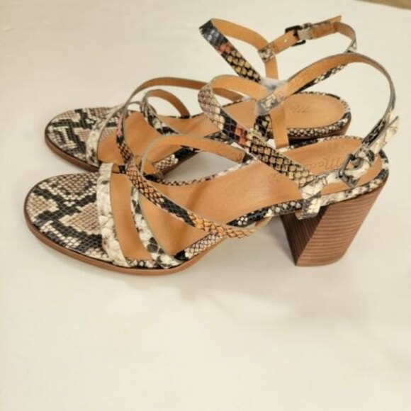 Madewell Strappy Sandal Leather block Heel Snake Embossed Women's Size 10 summer - Picture 6 of 9